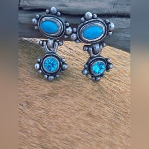 Turquoise Color and Silver Tone Dangle Earrings